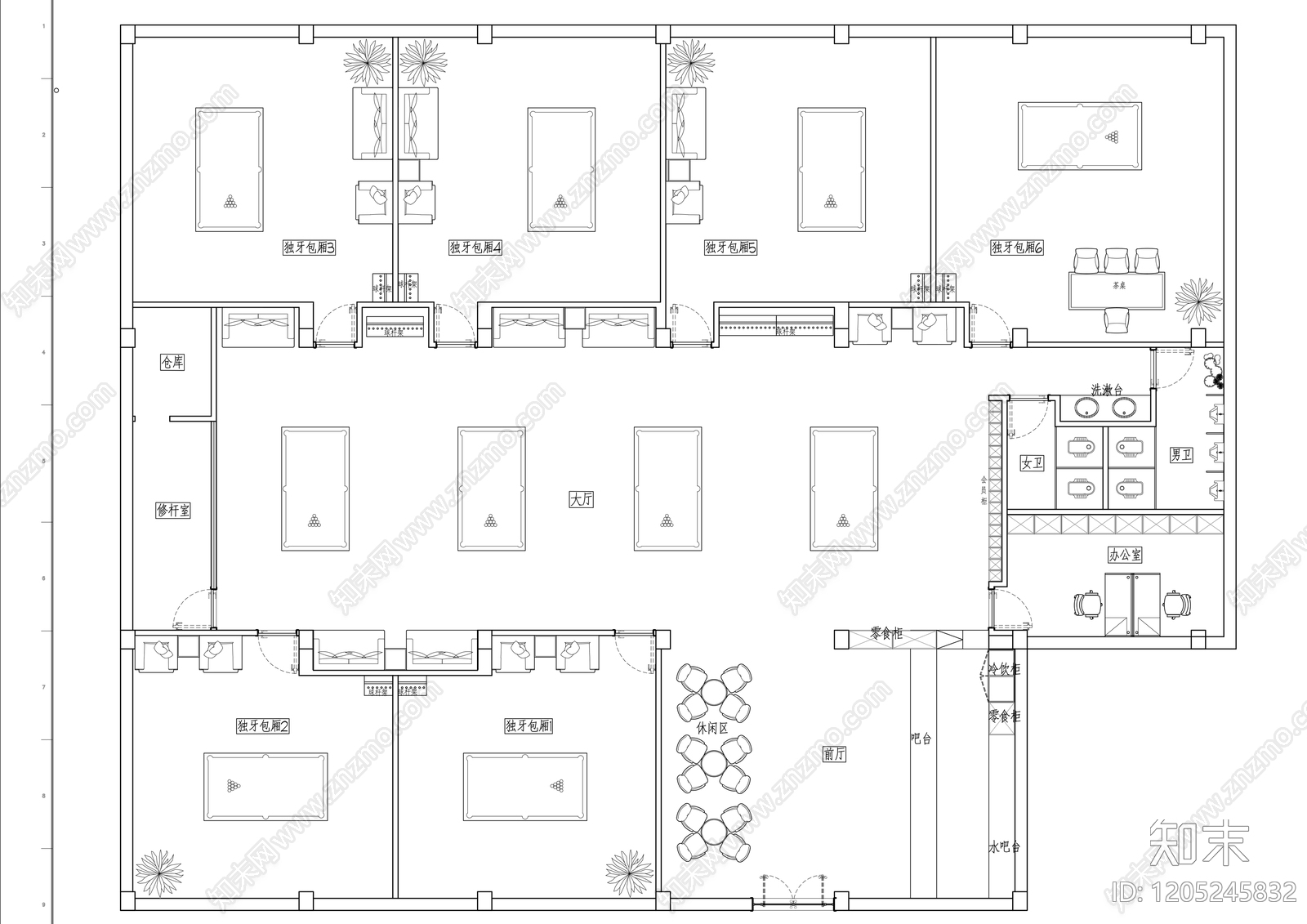 现代台球厅施工图下载【ID:1205245832】