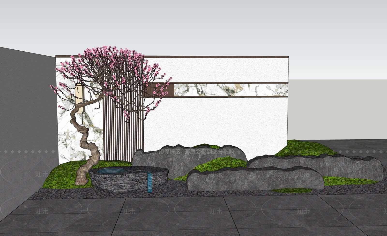 新中式景墙SU模型下载【ID:1205247317】