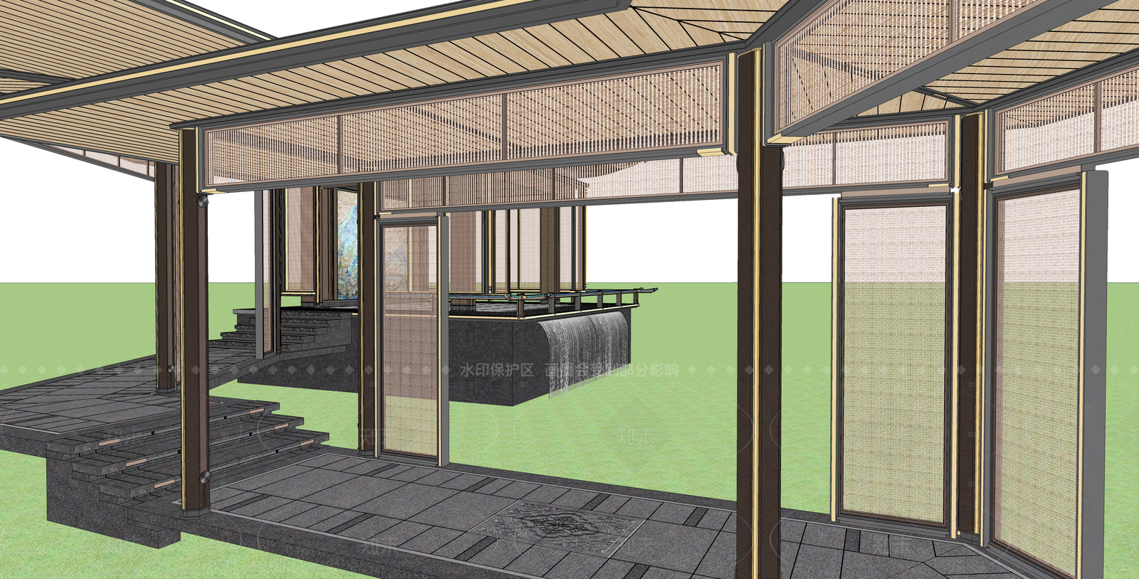 新中式中式廊架SU模型下载【ID:1205251314】
