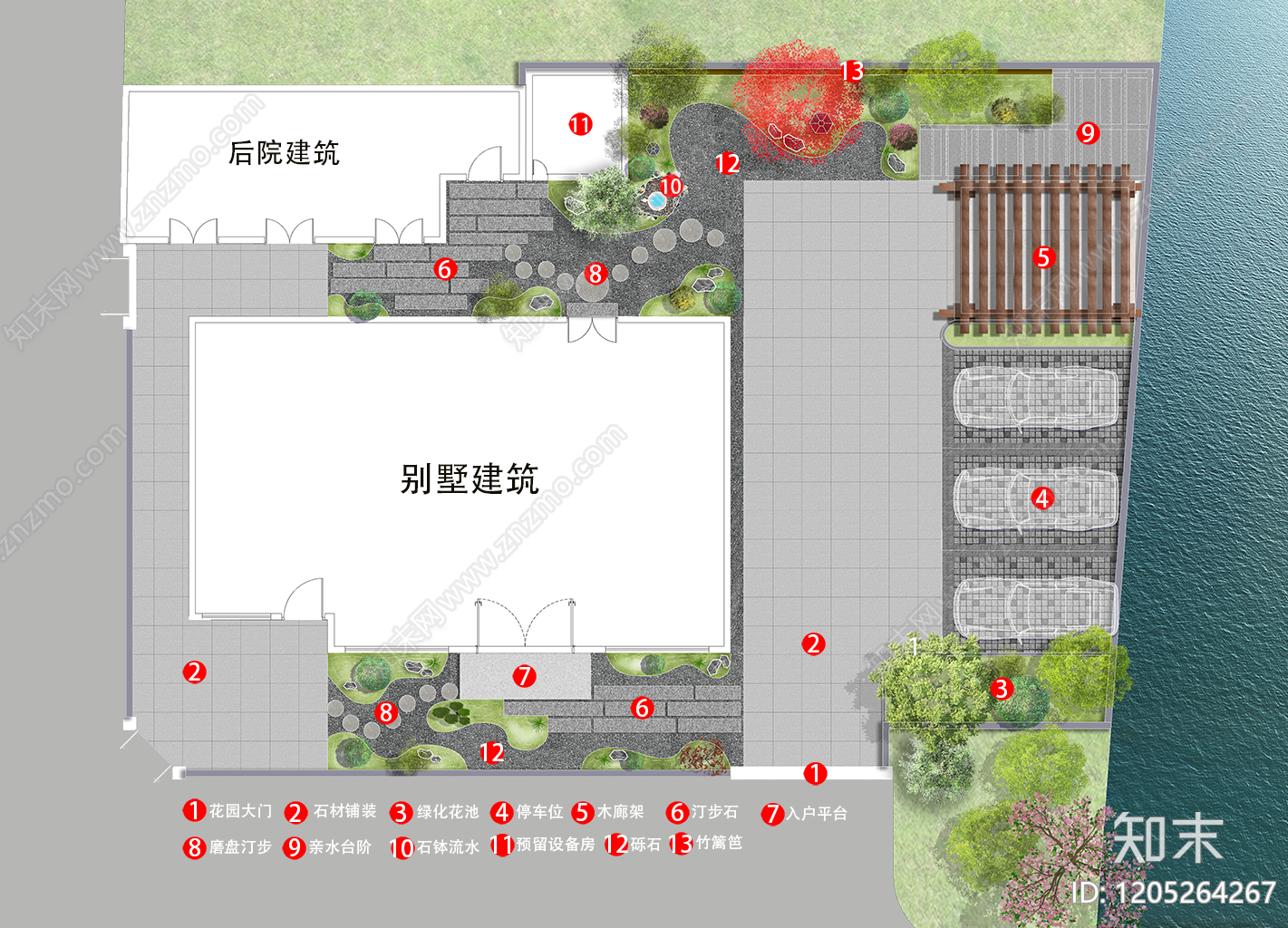 日式屋顶花园彩平图下载【ID:1205264267】