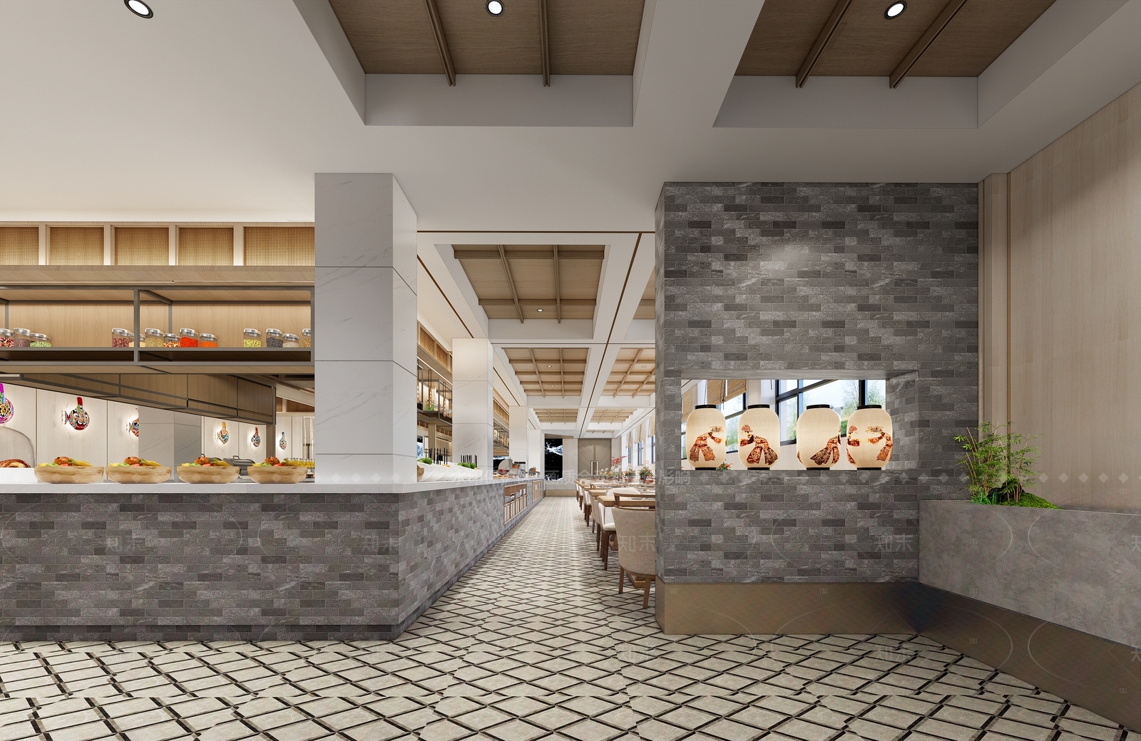 现代新中式自助餐厅SU模型下载【ID:1205265158】