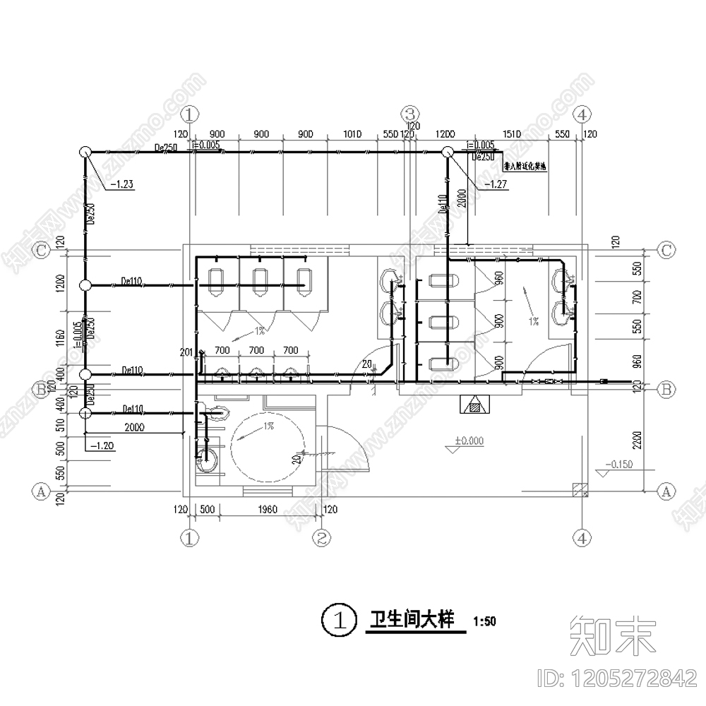 新中式中式公厕cad施工图下载【ID:1205272842】