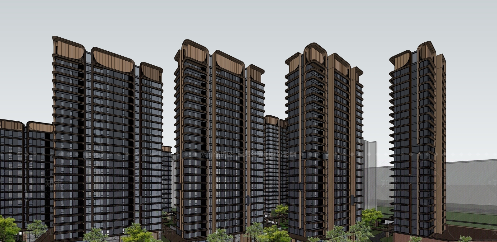 简约现代小区建筑SU模型下载【ID:1205275750】