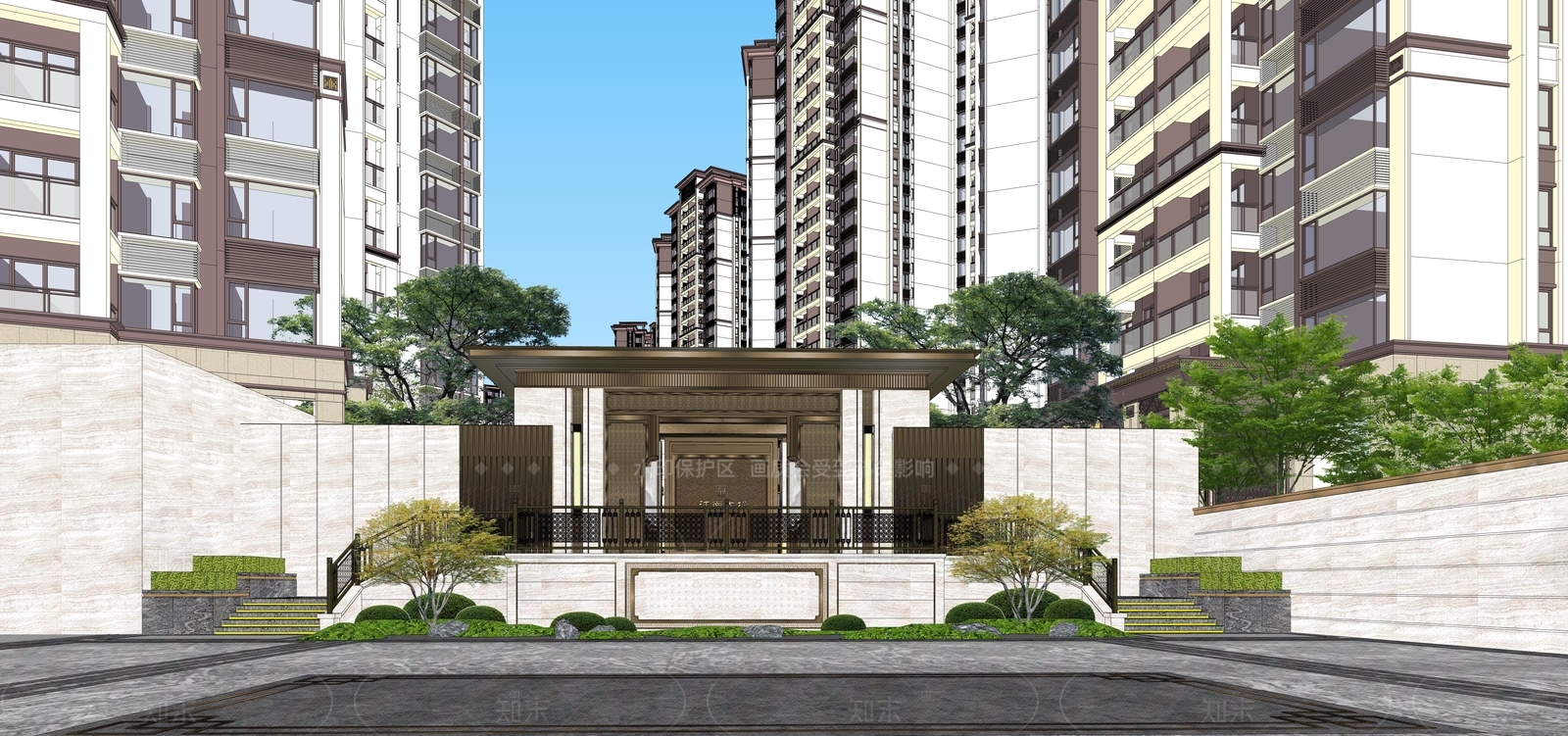 现代新中式小区建筑SU模型下载【ID:1205278032】