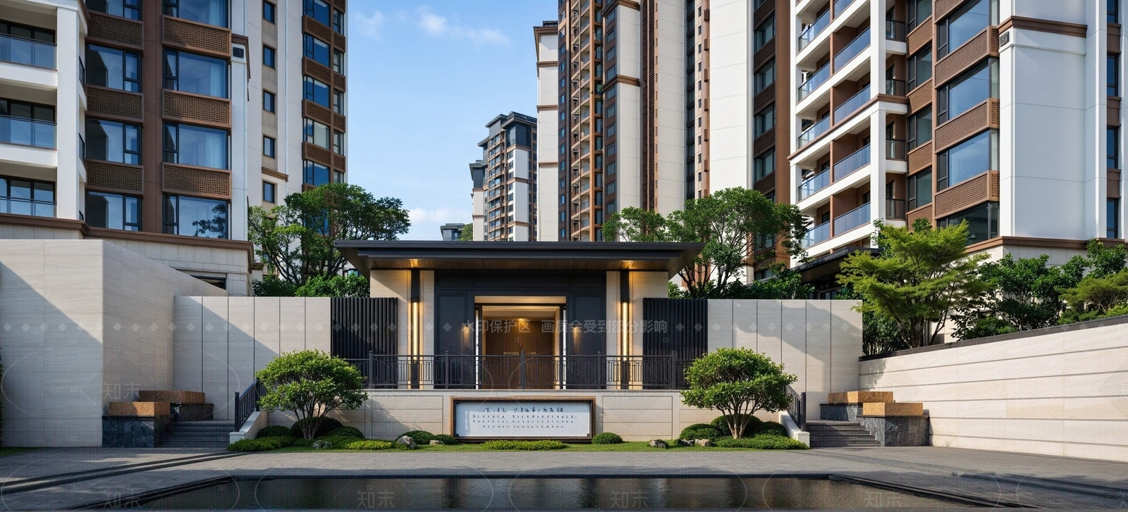 现代新中式小区建筑SU模型下载【ID:1205278032】