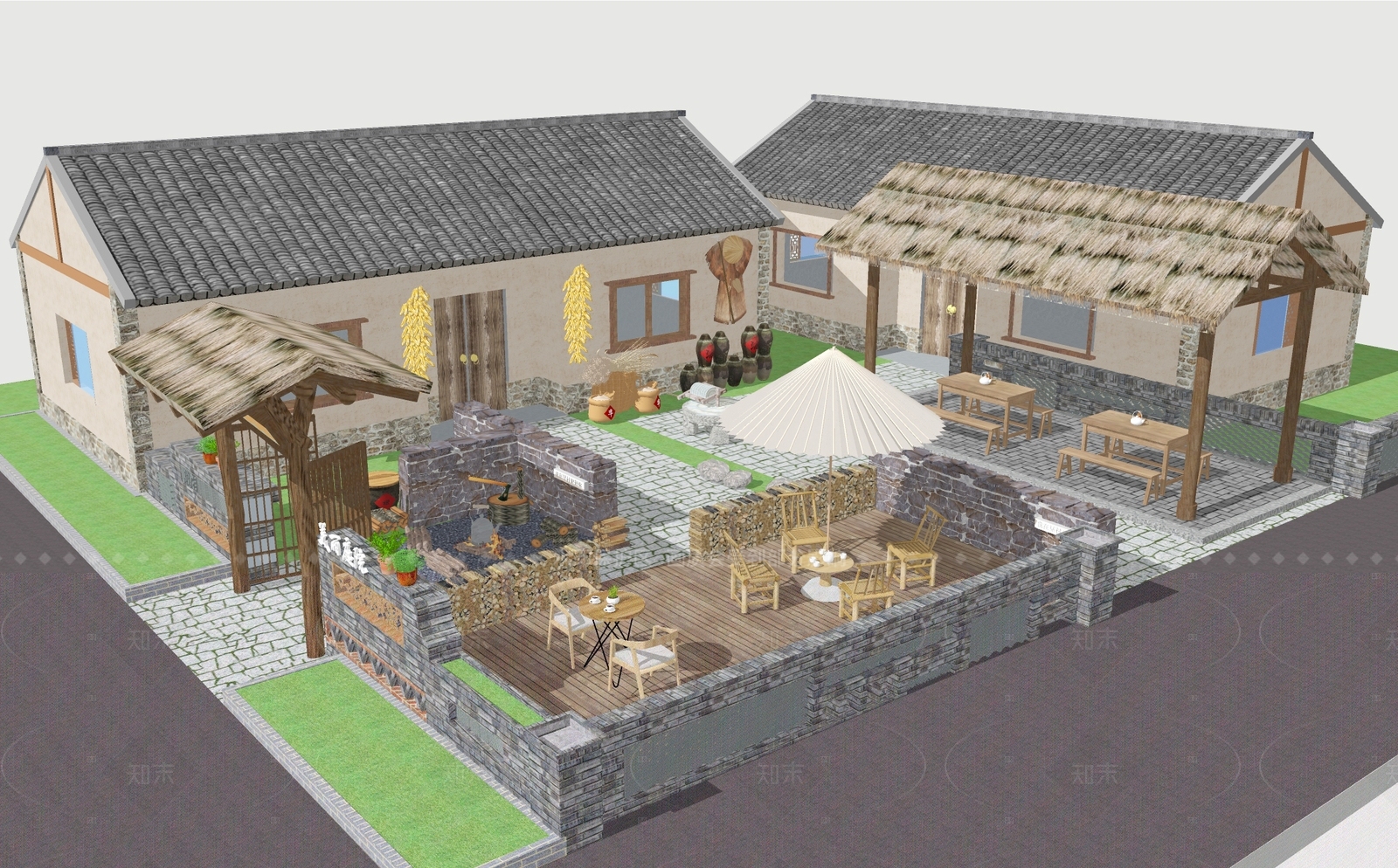 现代乡村庭院SU模型下载【ID:1205278838】