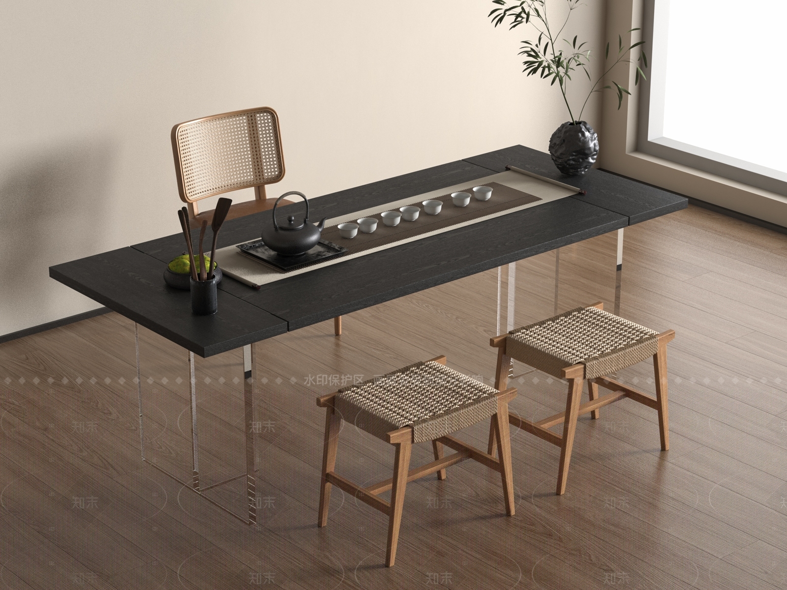 新中式茶桌椅3D模型下载【ID:1205281970】