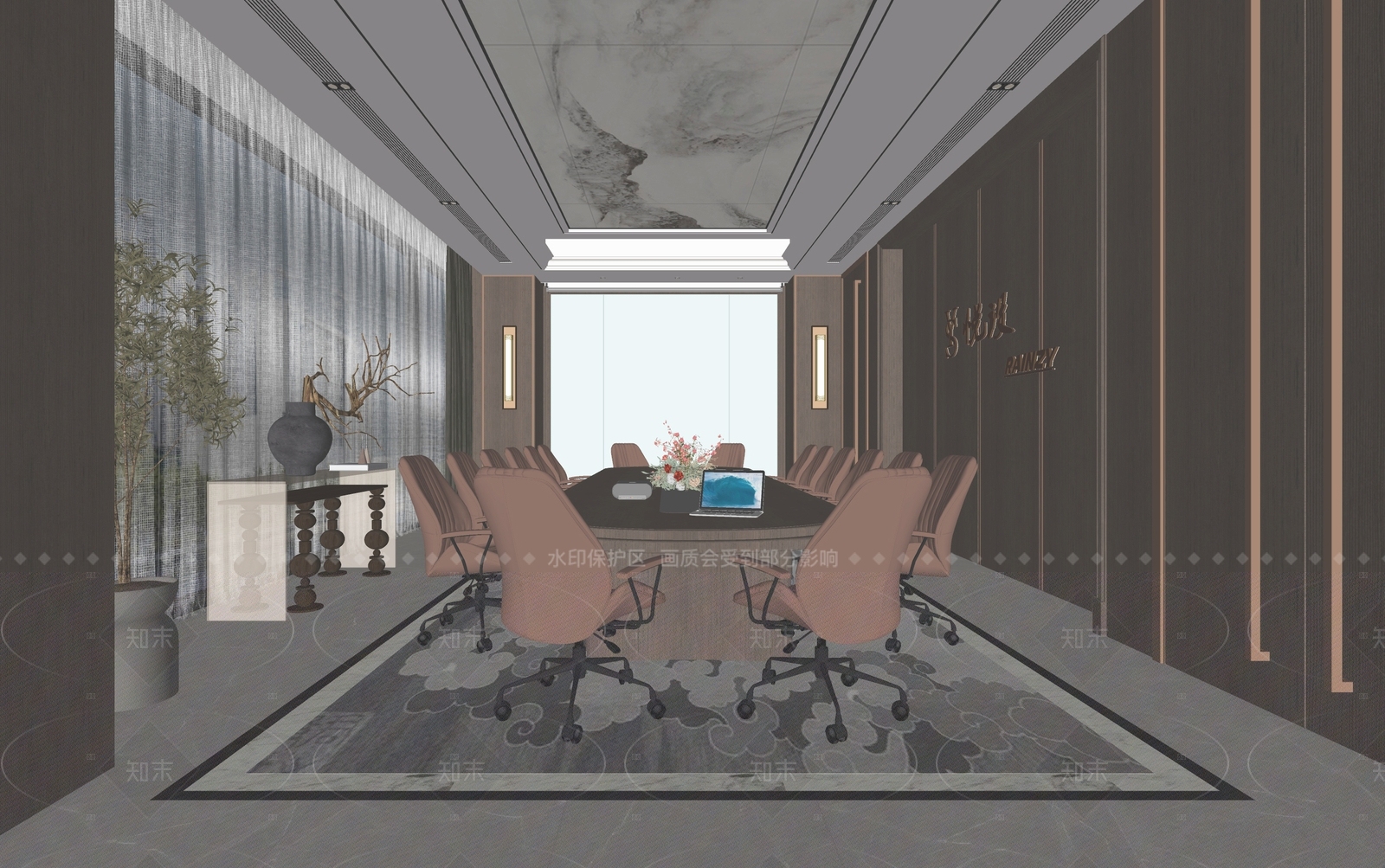 现代新中式会议室SU模型下载【ID:1205289029】