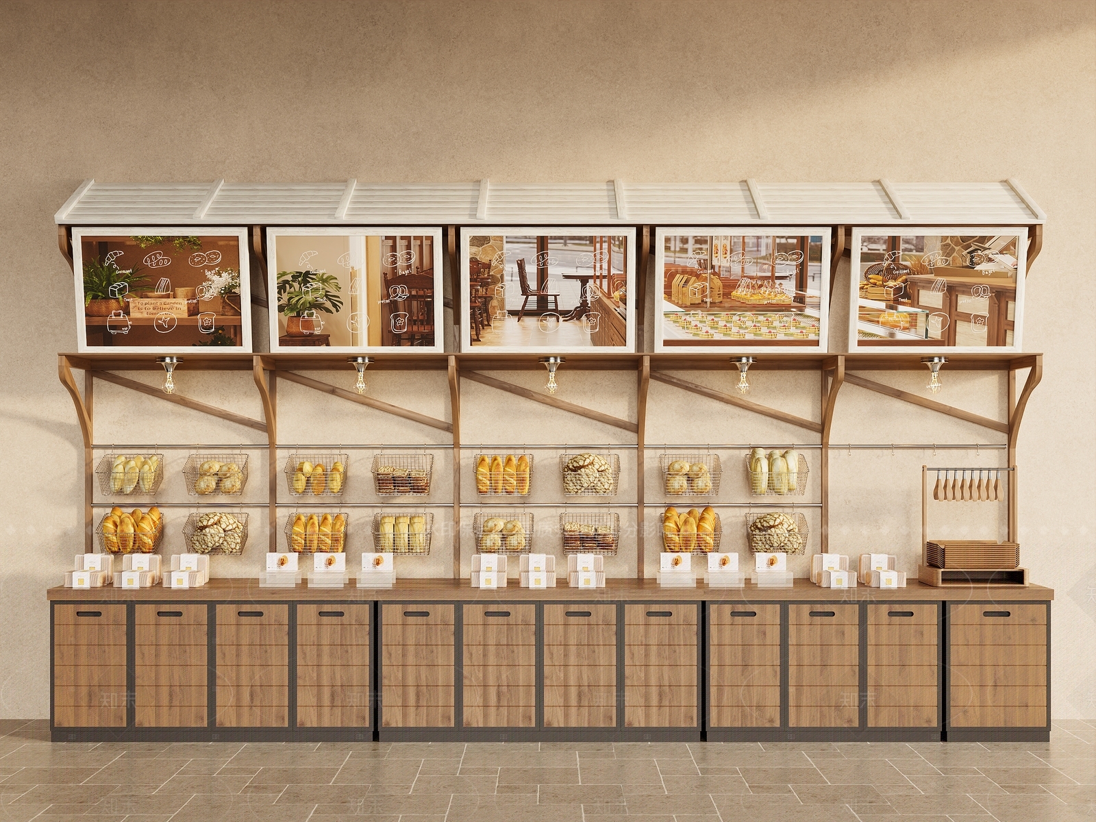复古原木甜品面包店SU模型下载【ID:1205296133】