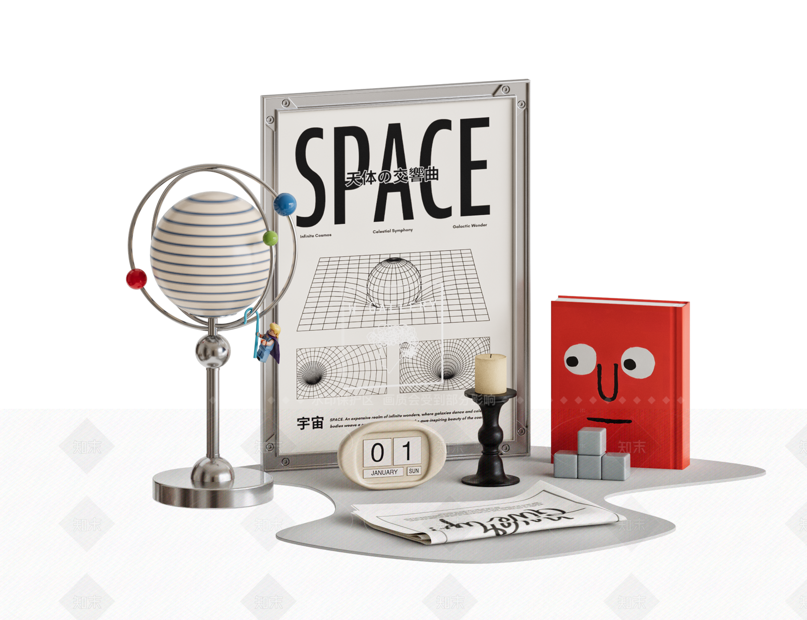 现代复古摆件组合3D模型下载【ID:1205303067】