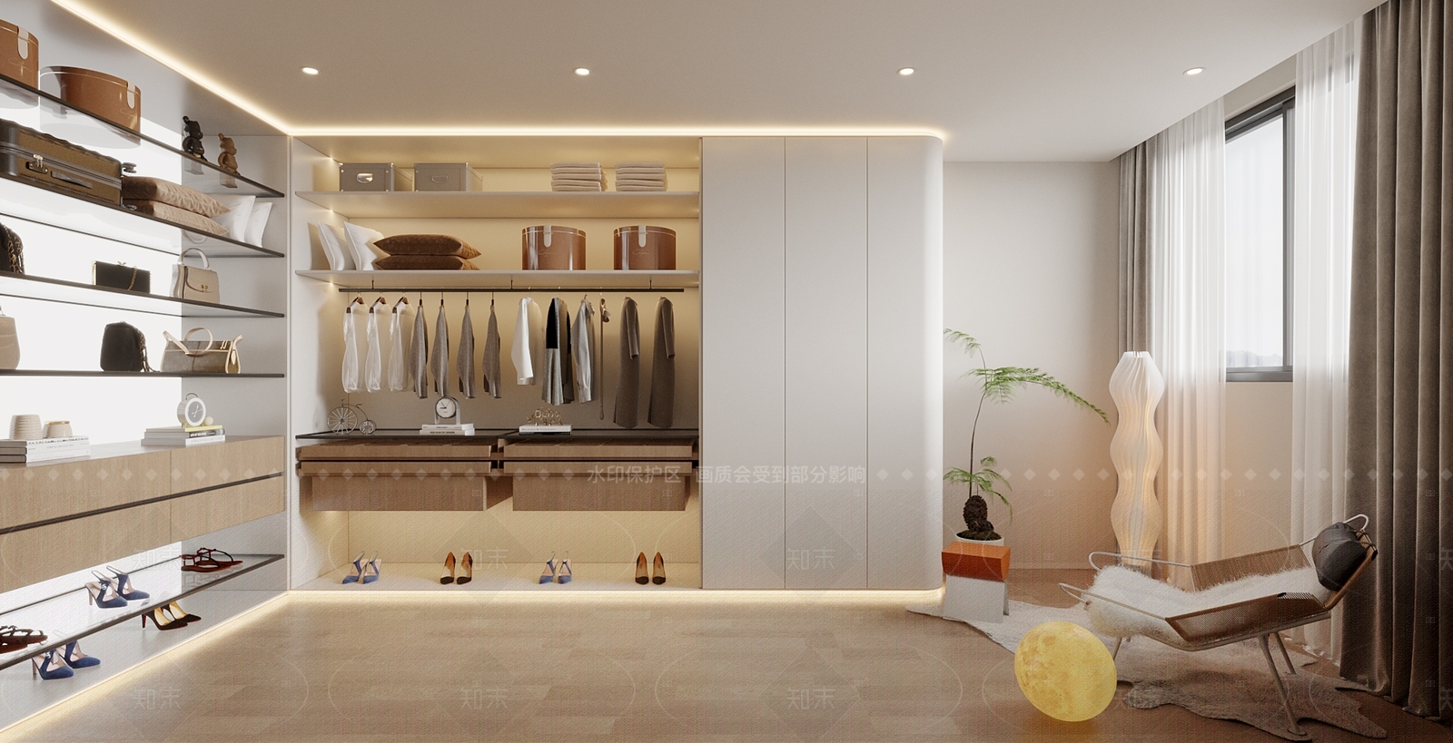 现代奶油衣帽间3D模型下载【ID:1205304820】