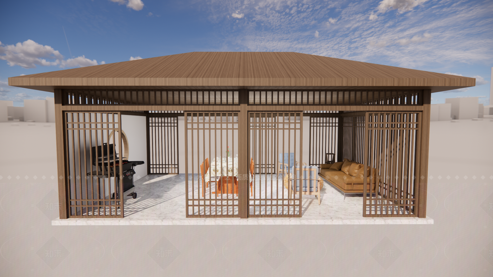 日式现代亭子SU模型下载【ID:1205322121】