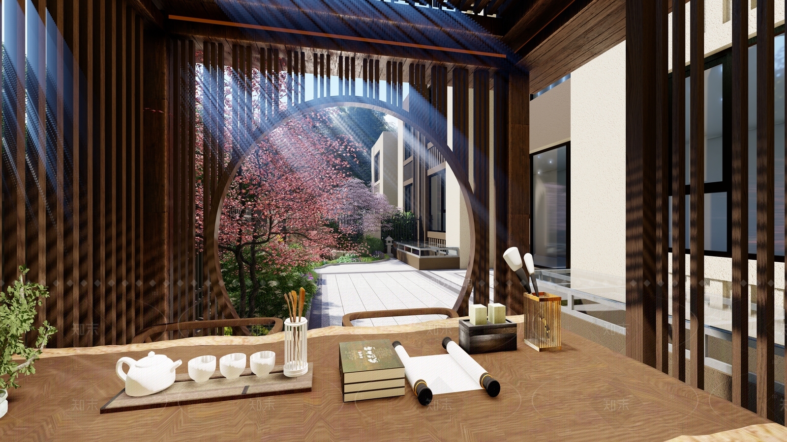 新中式现代别墅庭院SU模型下载【ID:1205324408】