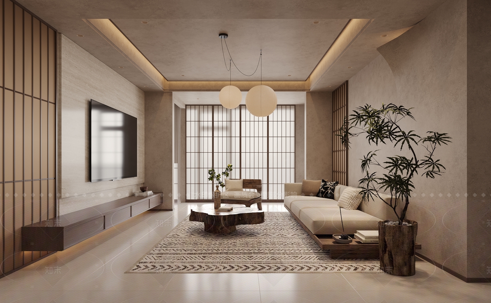 日式禅意家居客厅3D模型下载【ID:1205326430】