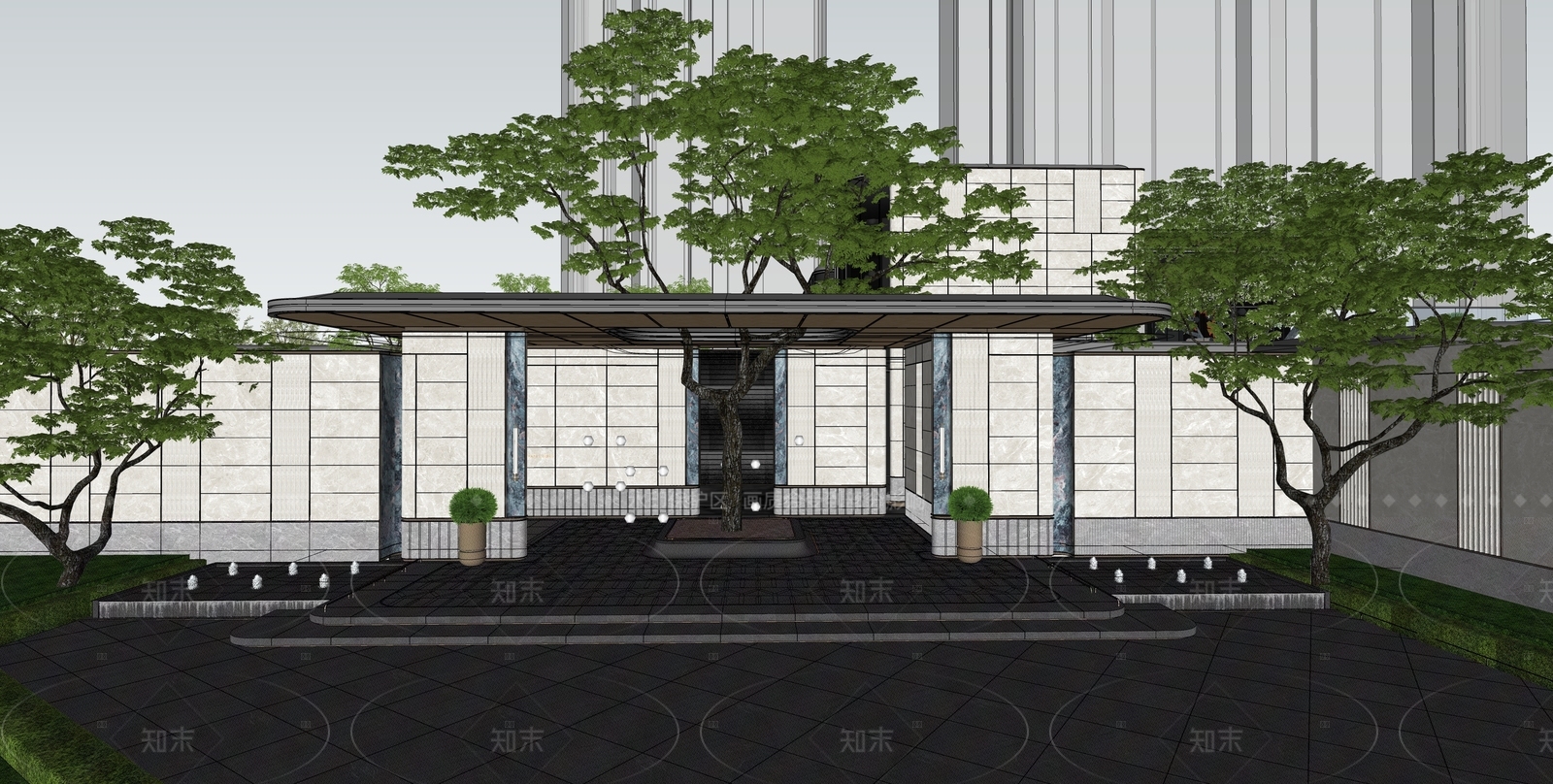 现代轻奢小区景观SU模型下载【ID:1205338464】