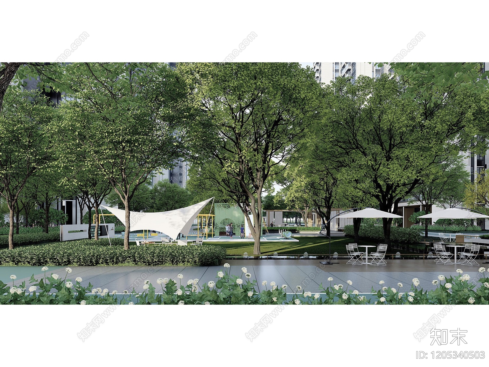 现代小区景观下载【ID:1205340503】