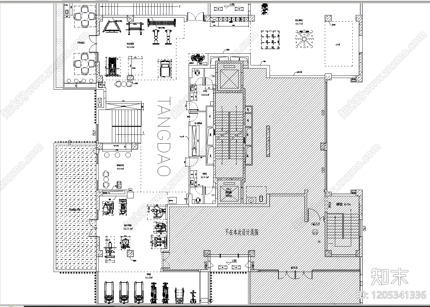 现代工业健身房cad施工图下载【ID:1205341336】