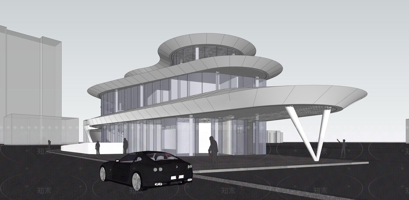 现代极简展览馆建筑SU模型下载【ID:1205343251】