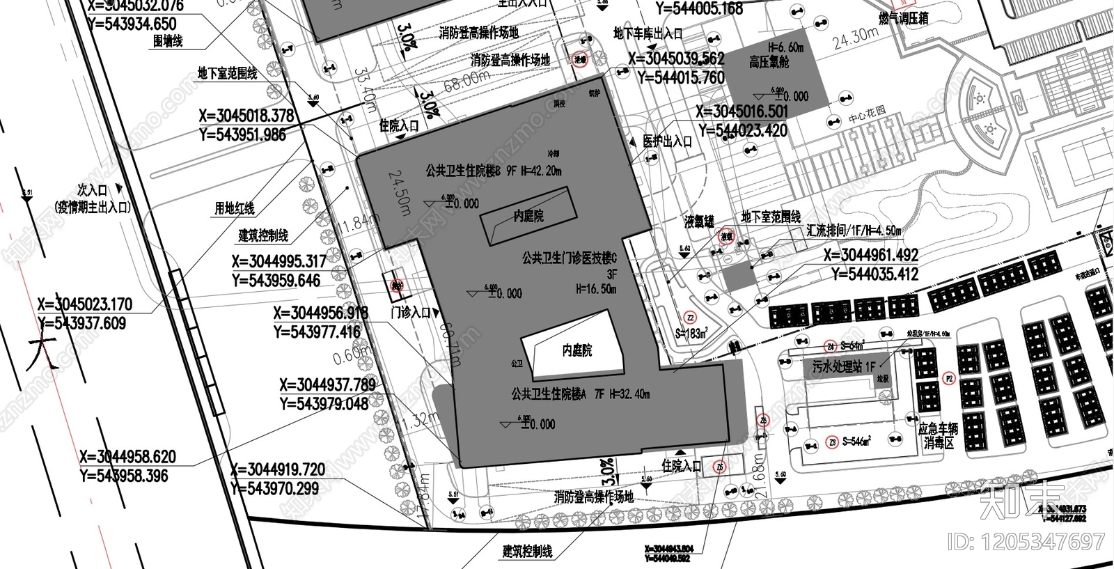 现代医院建筑cad施工图下载【ID:1205347697】