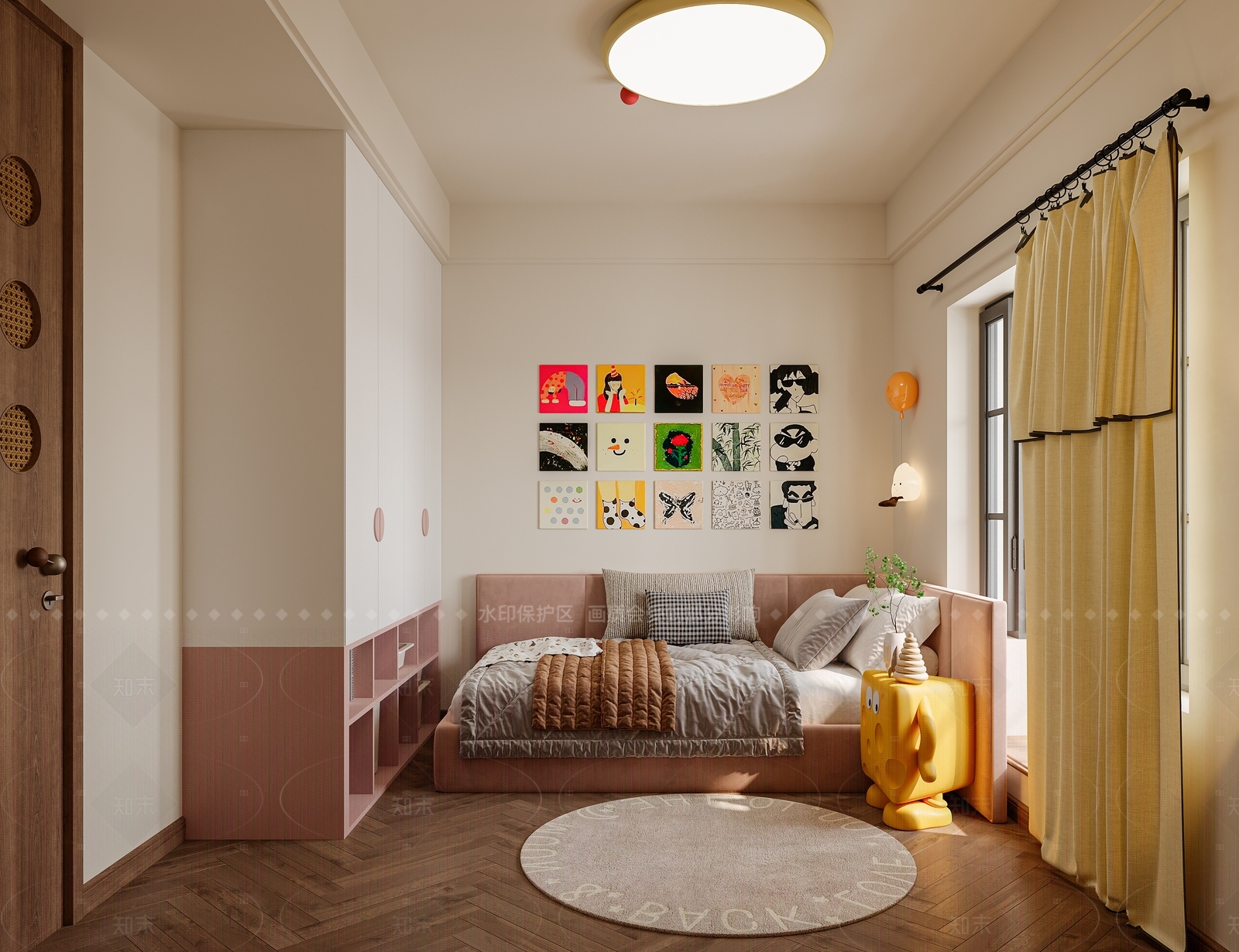 现代奶油家居卧室3D模型下载【ID:1205349642】