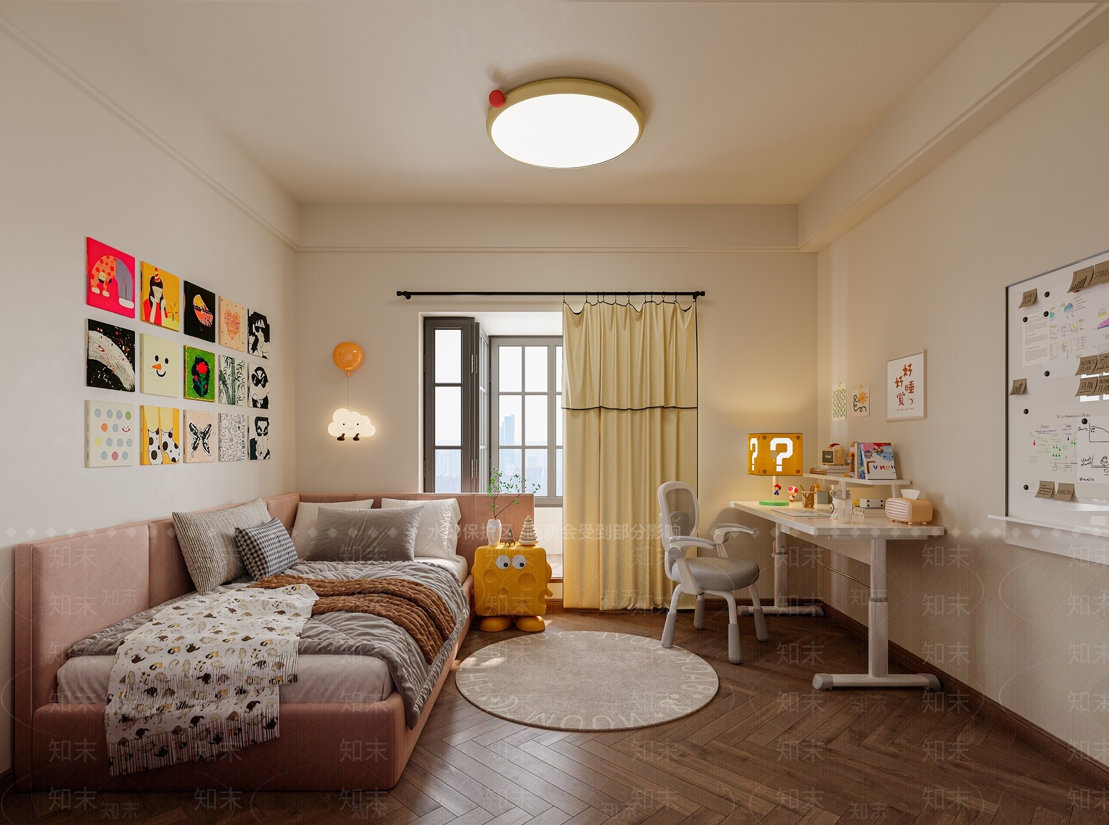 现代奶油家居卧室3D模型下载【ID:1205349642】