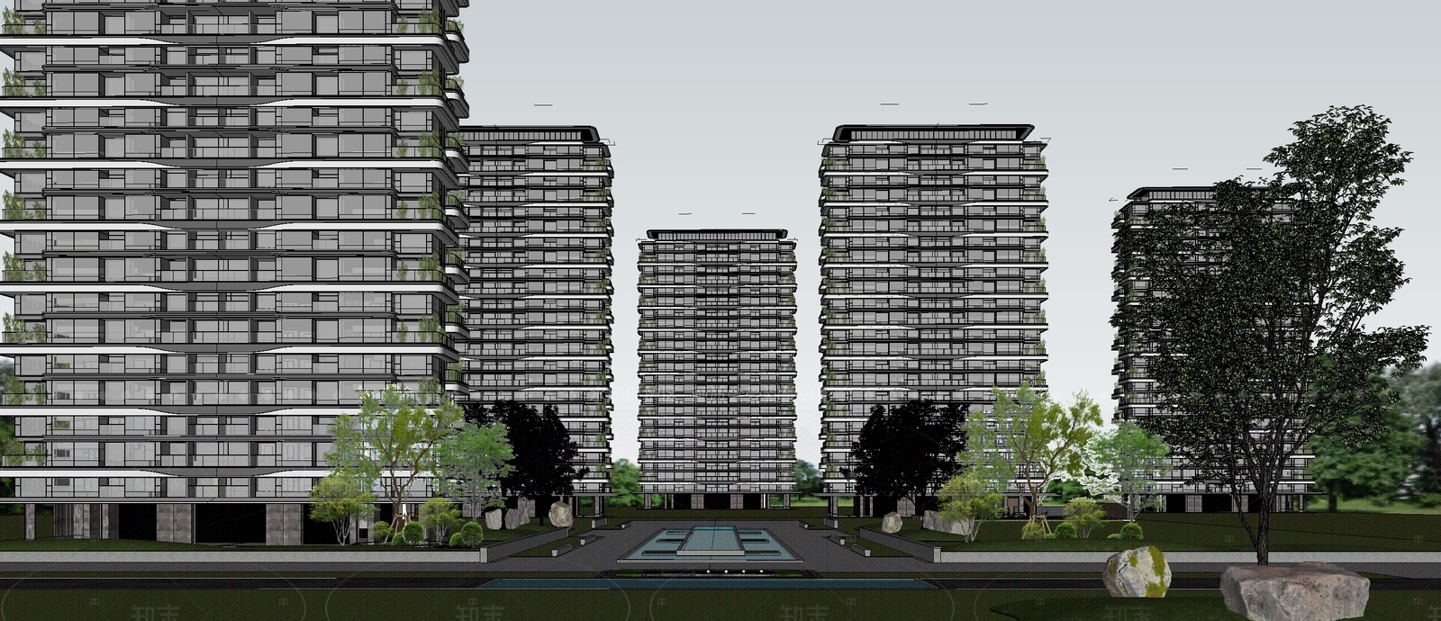 现代简约高层住宅SU模型下载【ID:1205351211】