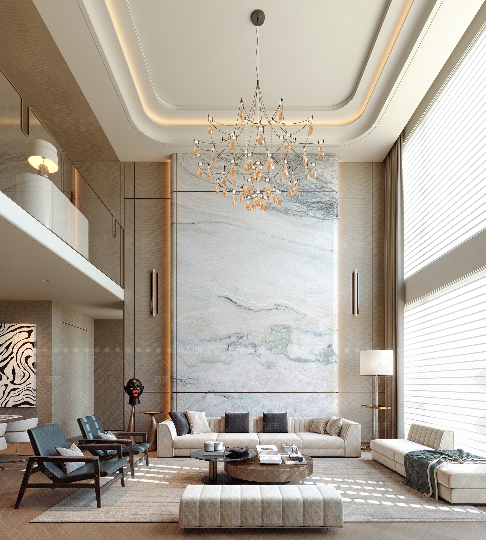 现代轻奢挑空客厅3D模型下载【ID:1205356023】