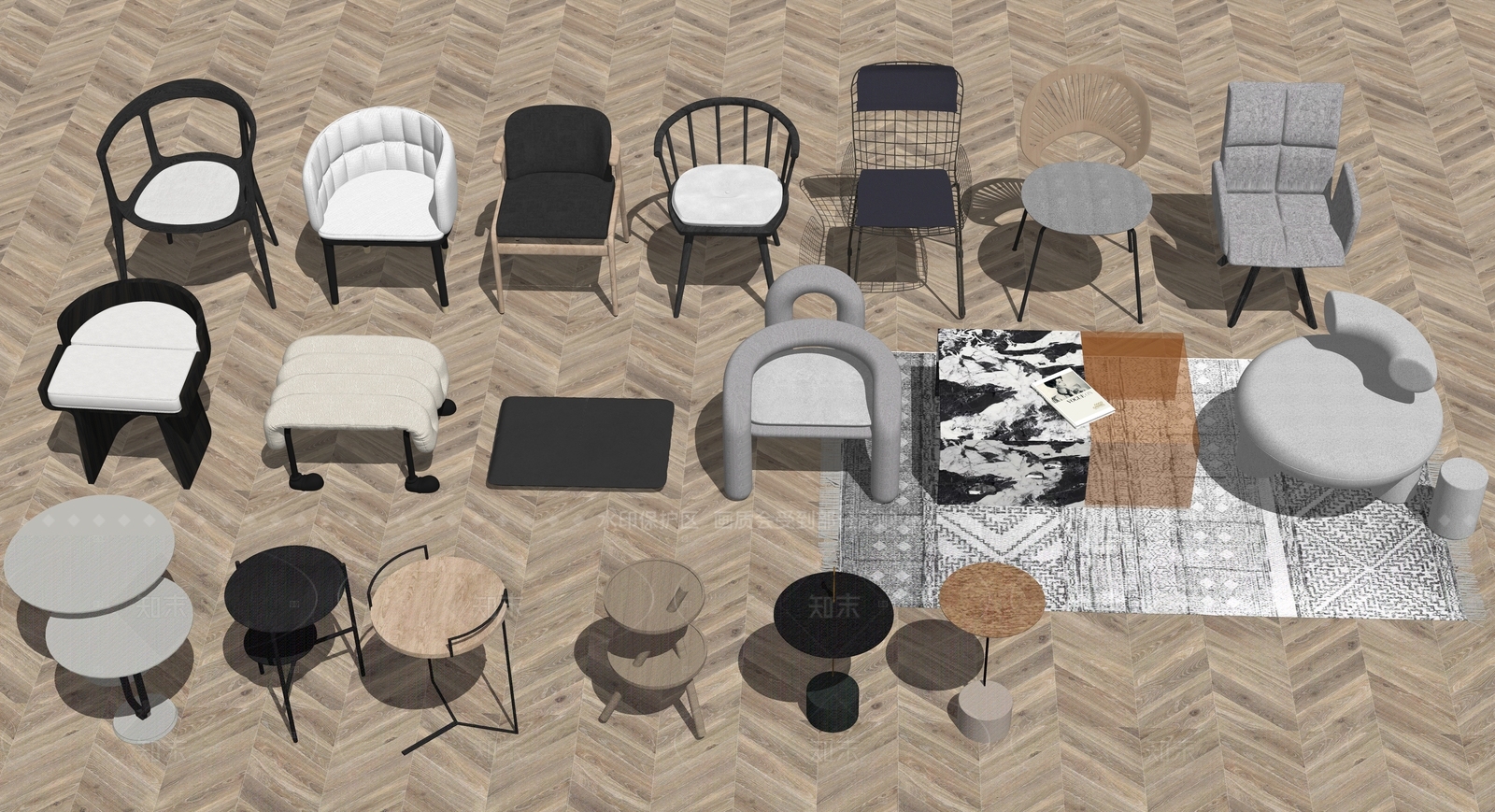 现代奶油休闲椅SU模型下载【ID:1205357835】