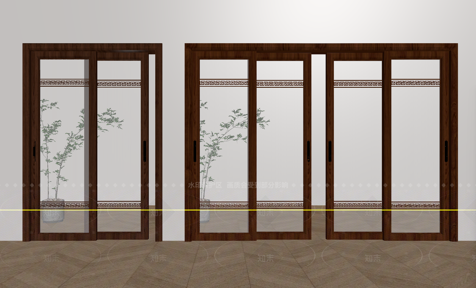 新中式推拉门SU模型下载【ID:1205360005】
