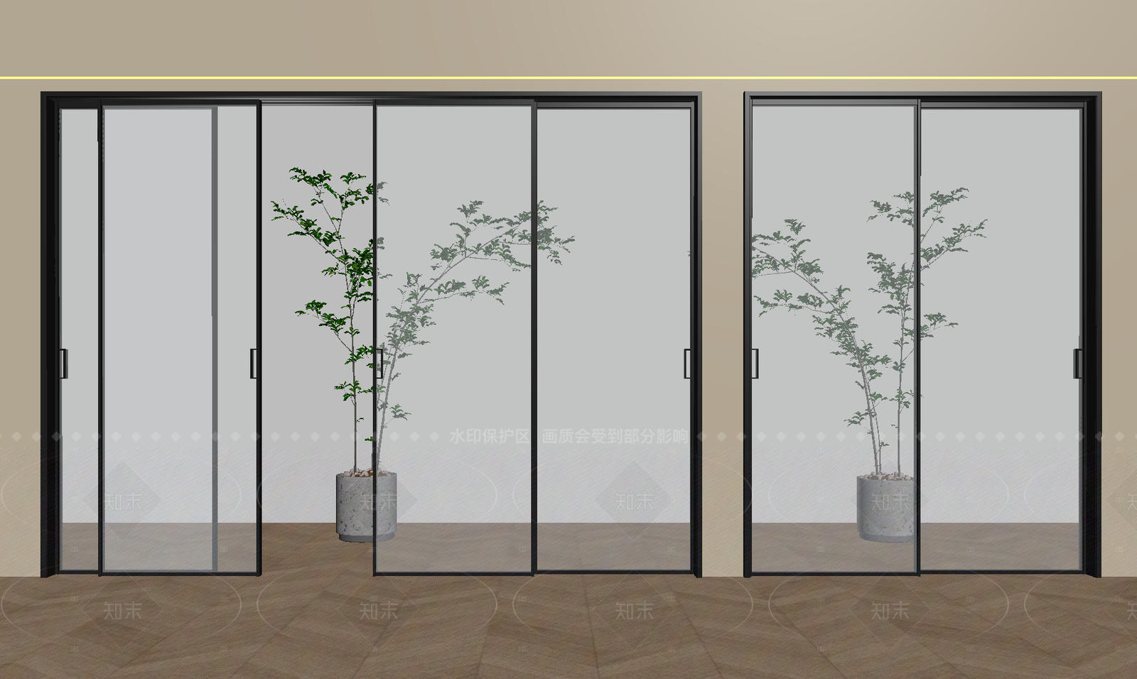 现代推拉门SU模型下载【ID:1205360420】