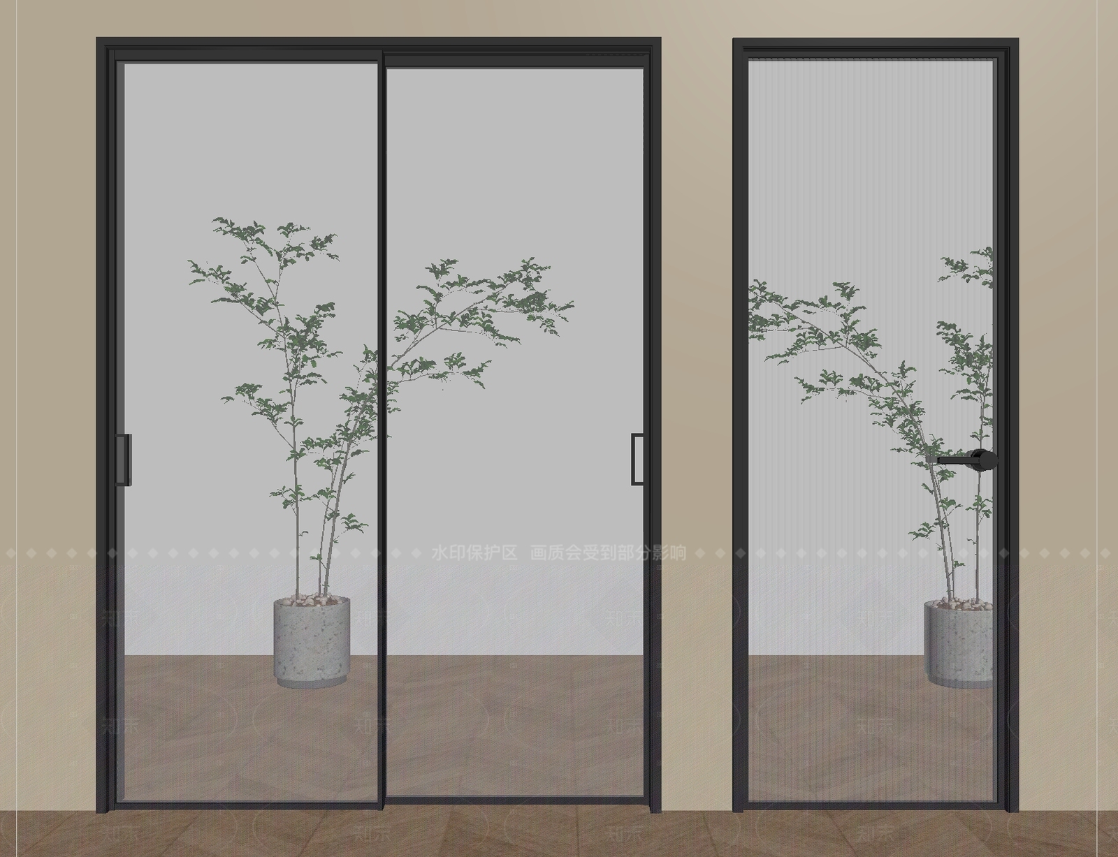 现代推拉门SU模型下载【ID:1205361352】