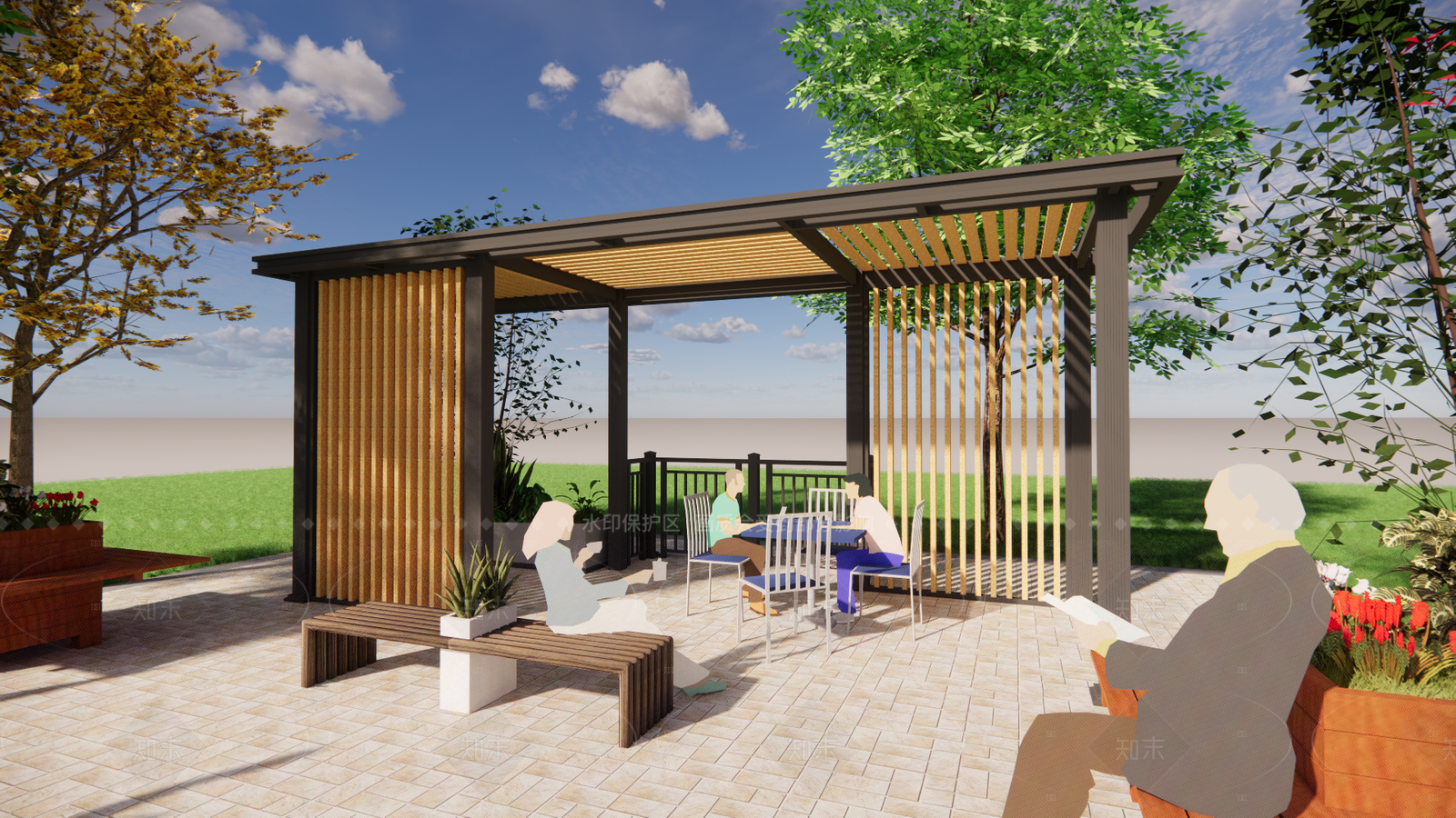 现代新中式廊架SU模型下载【ID:1205362350】