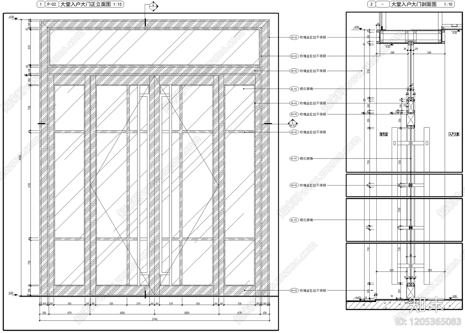入口门头构件施工图下载【ID:1205365083】