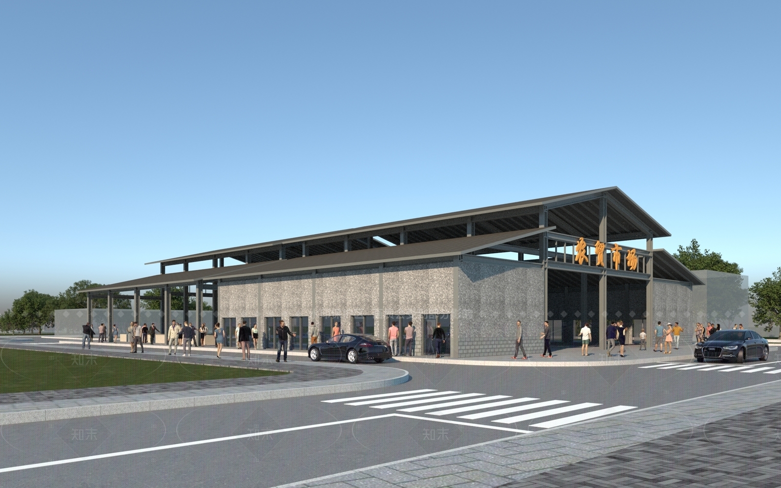 新中式农贸市场3D模型下载【ID:1205365174】