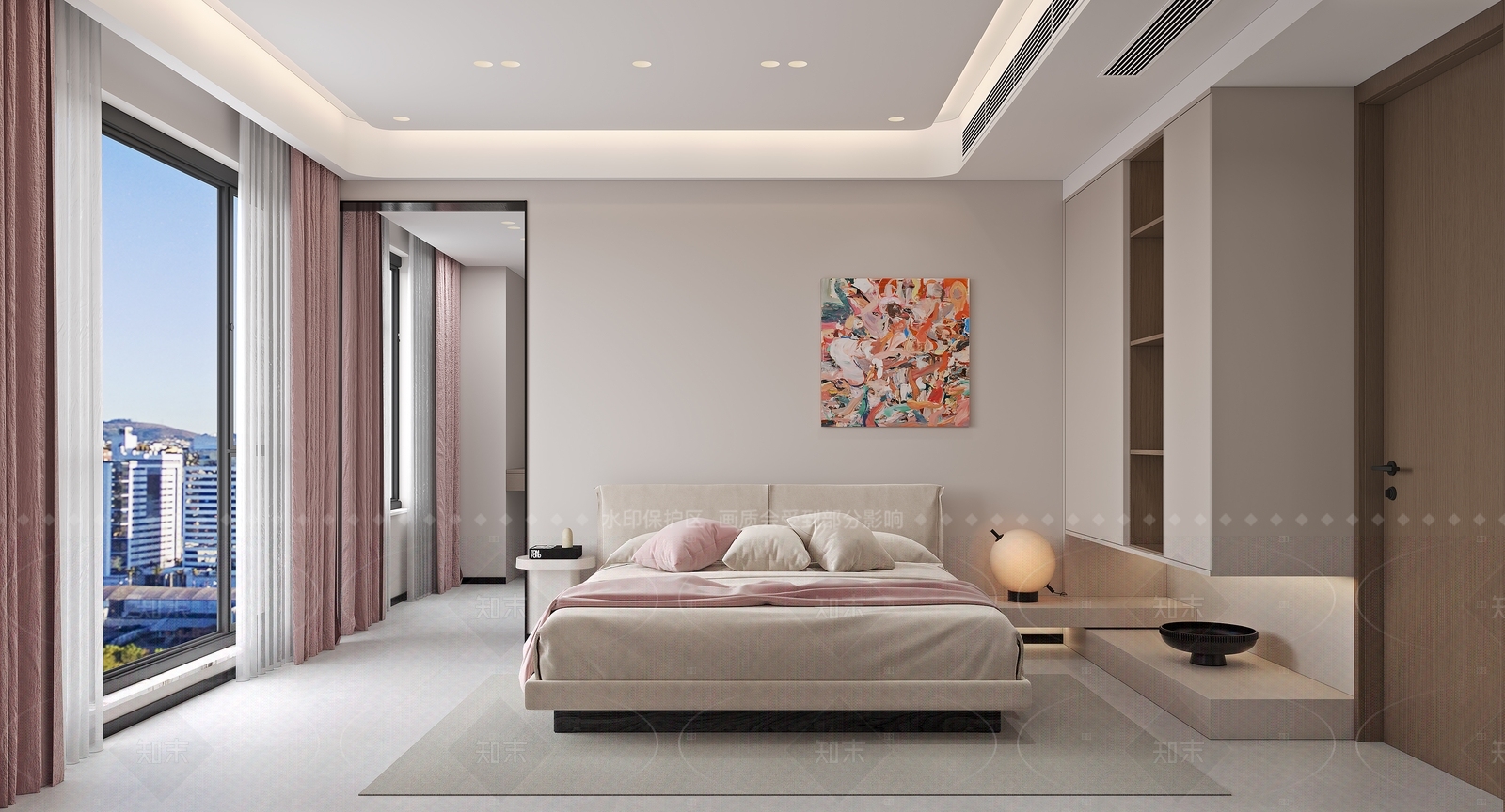 现代奶油家居卧室3D模型下载【ID:1205366039】
