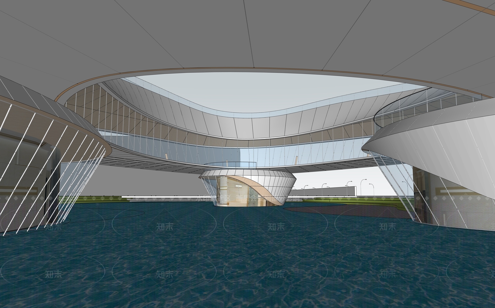 现代展览馆建筑SU模型下载【ID:1205368674】