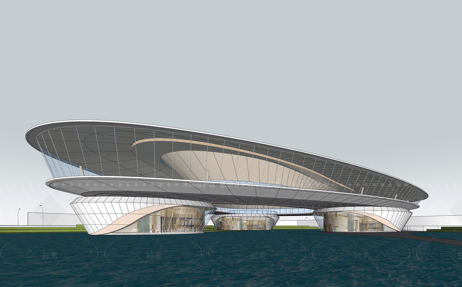 现代展览馆建筑SU模型下载【ID:1205368674】