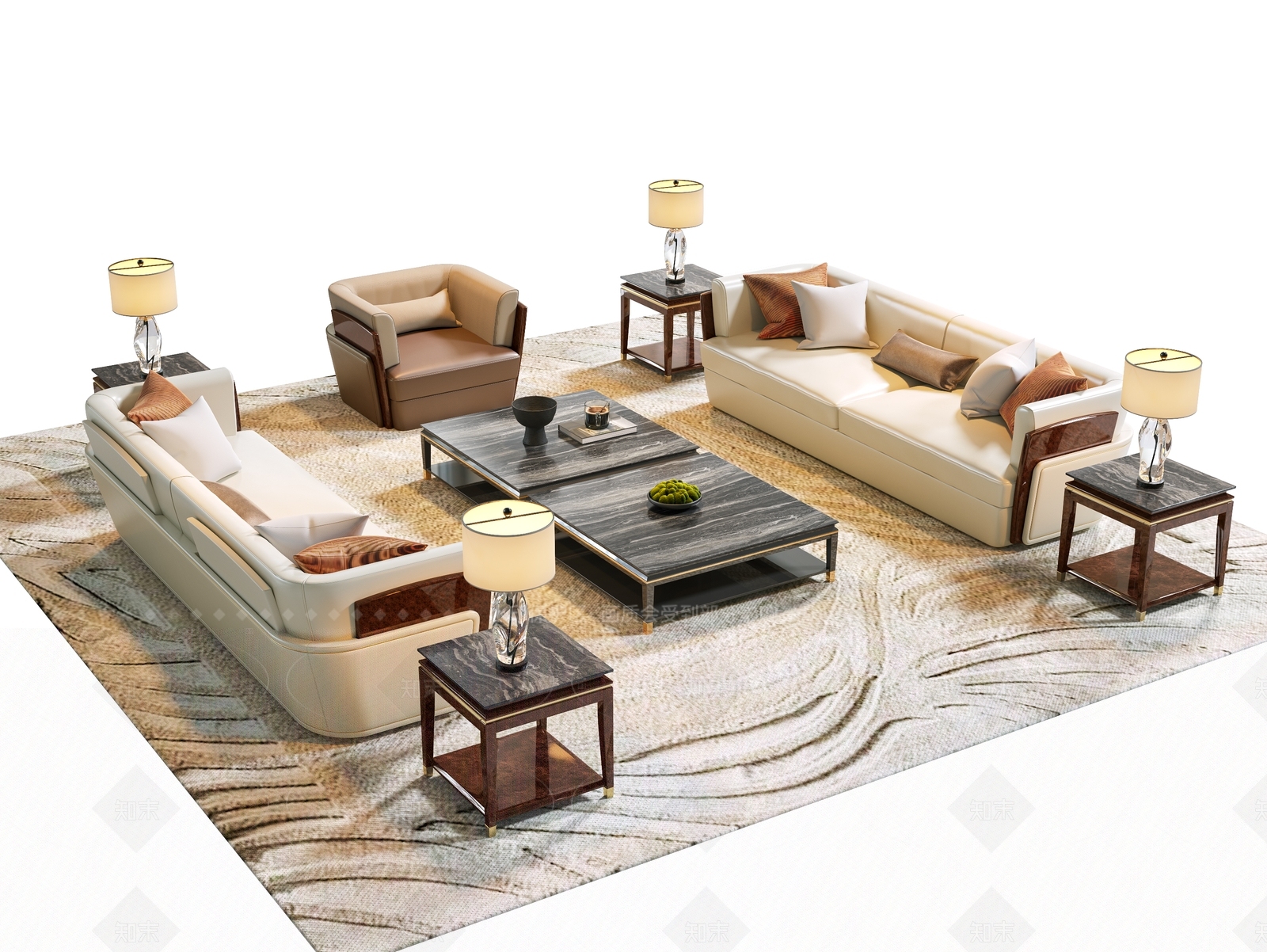 现代轻奢沙发组合SU模型下载【ID:1205370476】