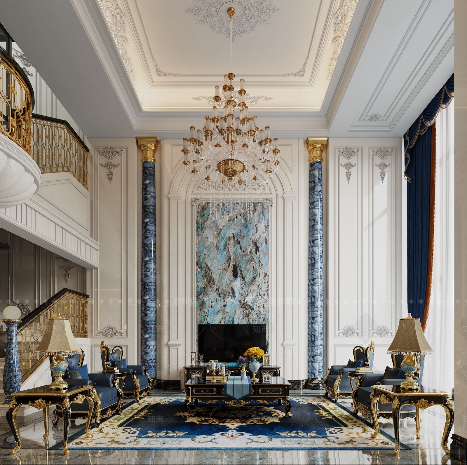 法式挑空客厅3D模型下载【ID:1205371537】