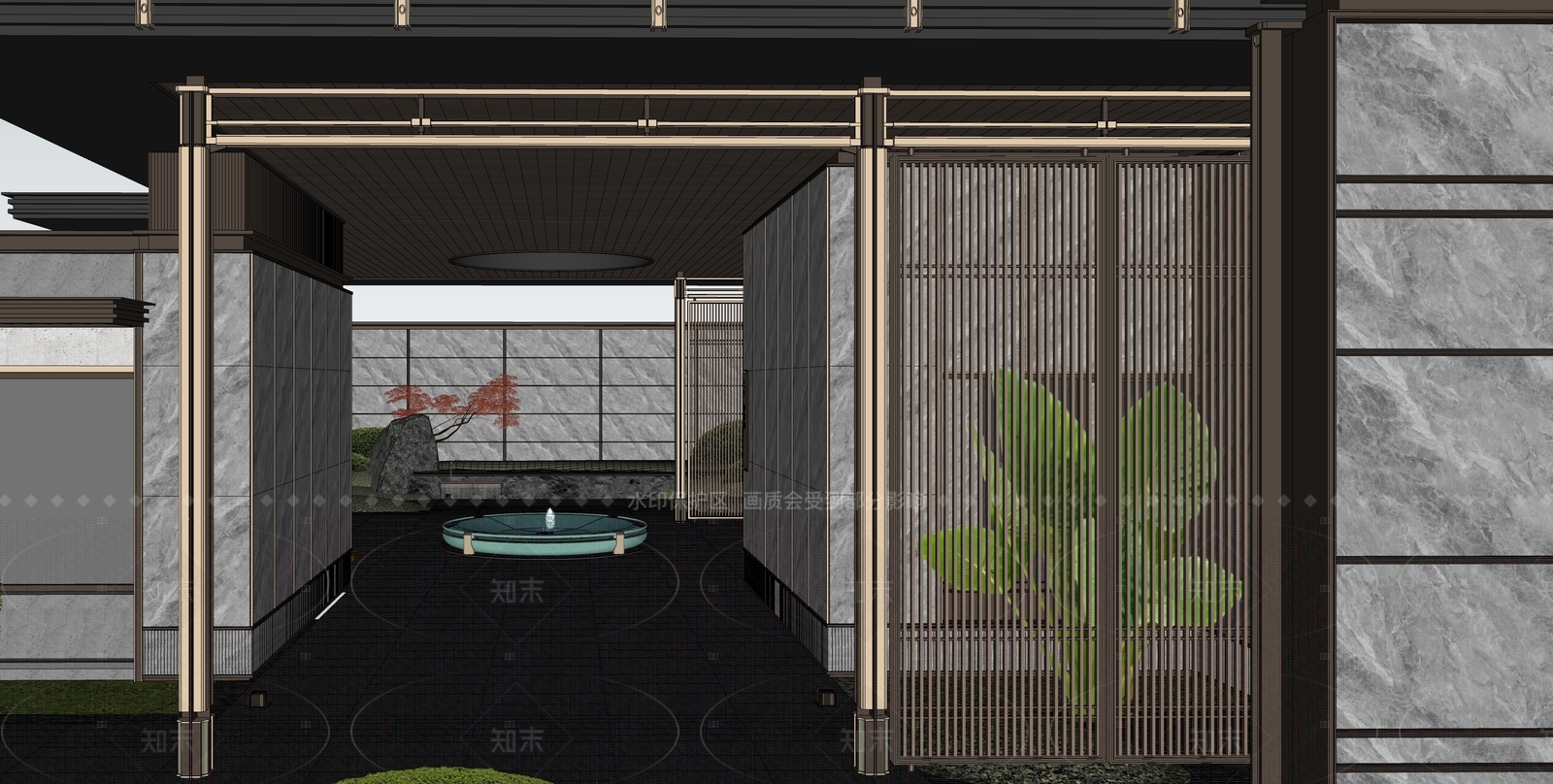 新中式小区景观SU模型下载【ID:1205376171】