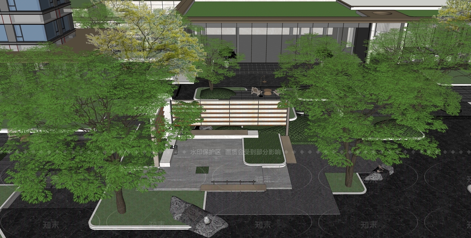 现代轻奢小区景观SU模型下载【ID:1205376234】