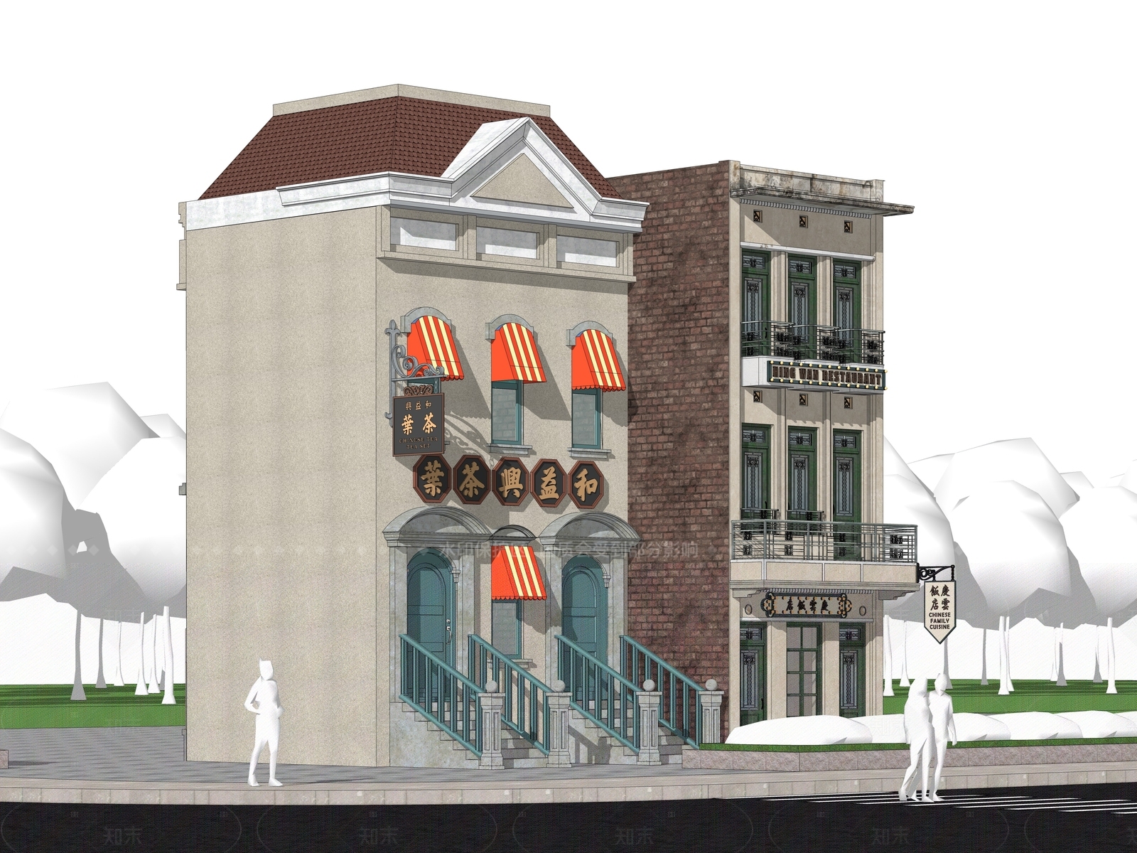 新中式欧式多层住宅SU模型下载【ID:1205378617】