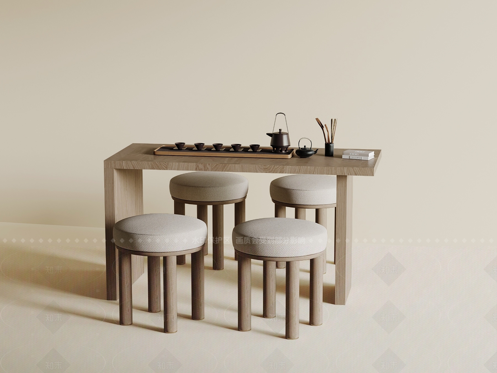 现代茶桌椅3D模型下载【ID:1205378631】
