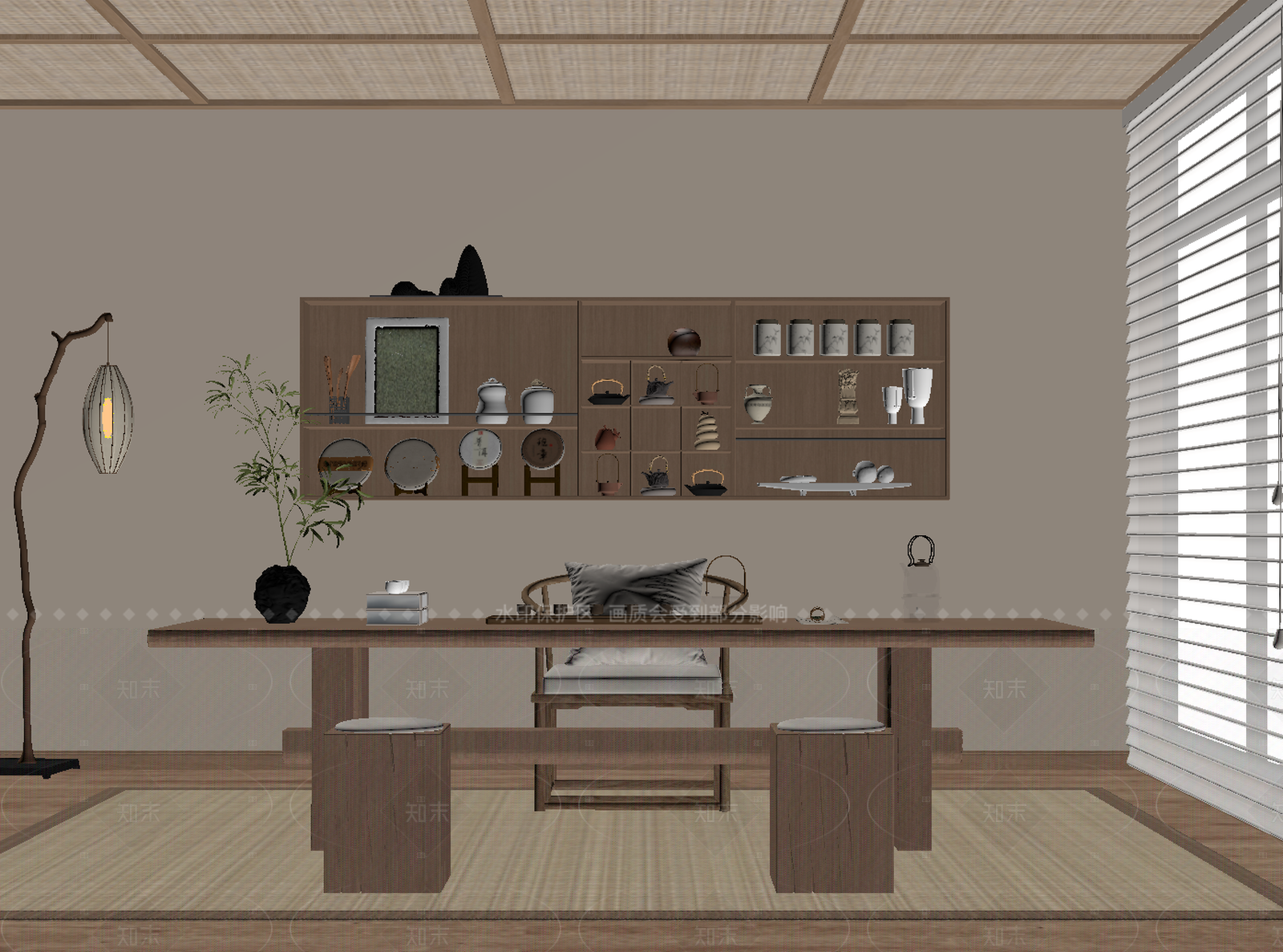 新中式茶室SU模型下载【ID:1205379225】