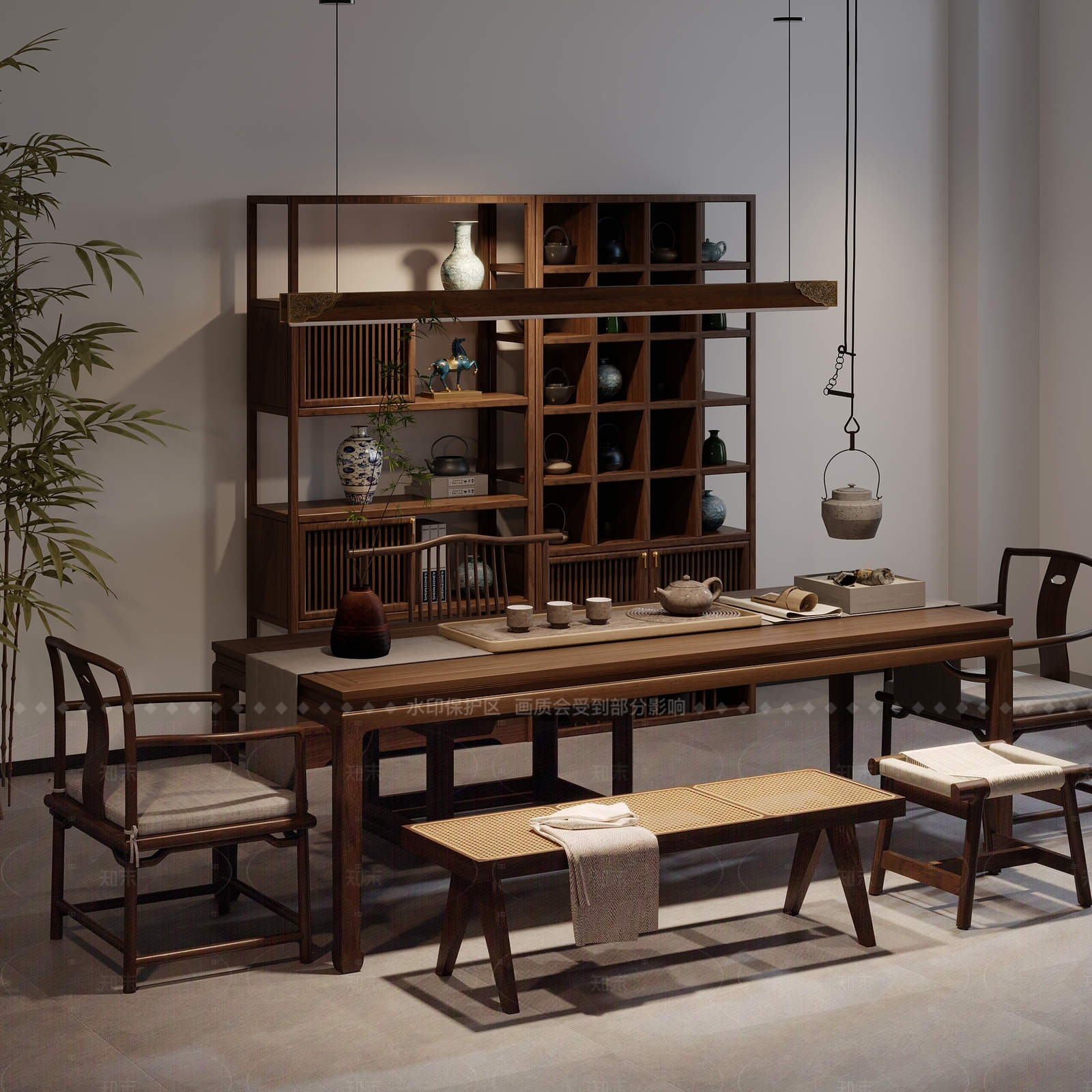 新中式茶室SU模型下载【ID:1205379425】