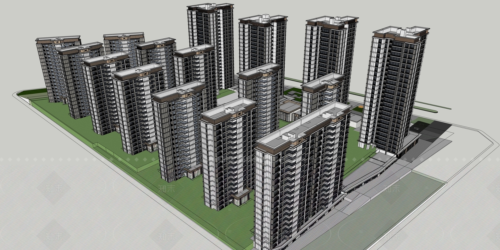 现代轻奢高层住宅SU模型下载【ID:1205382529】