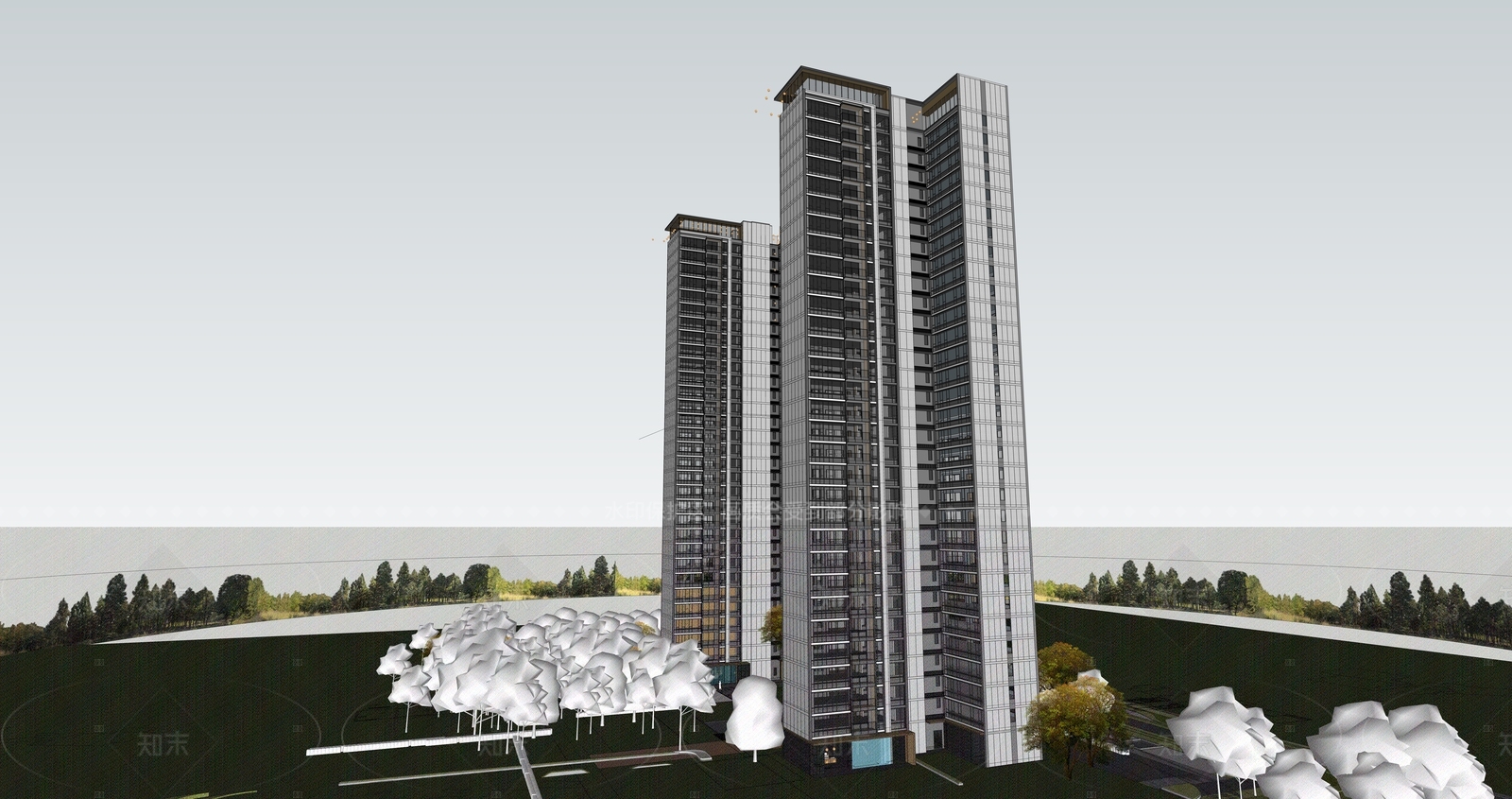 现代高层住宅SU模型下载【ID:1205383356】
