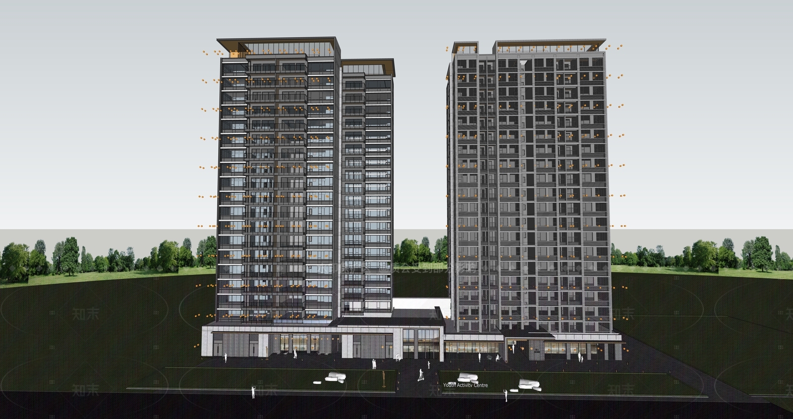 现代高层住宅SU模型下载【ID:1205383818】