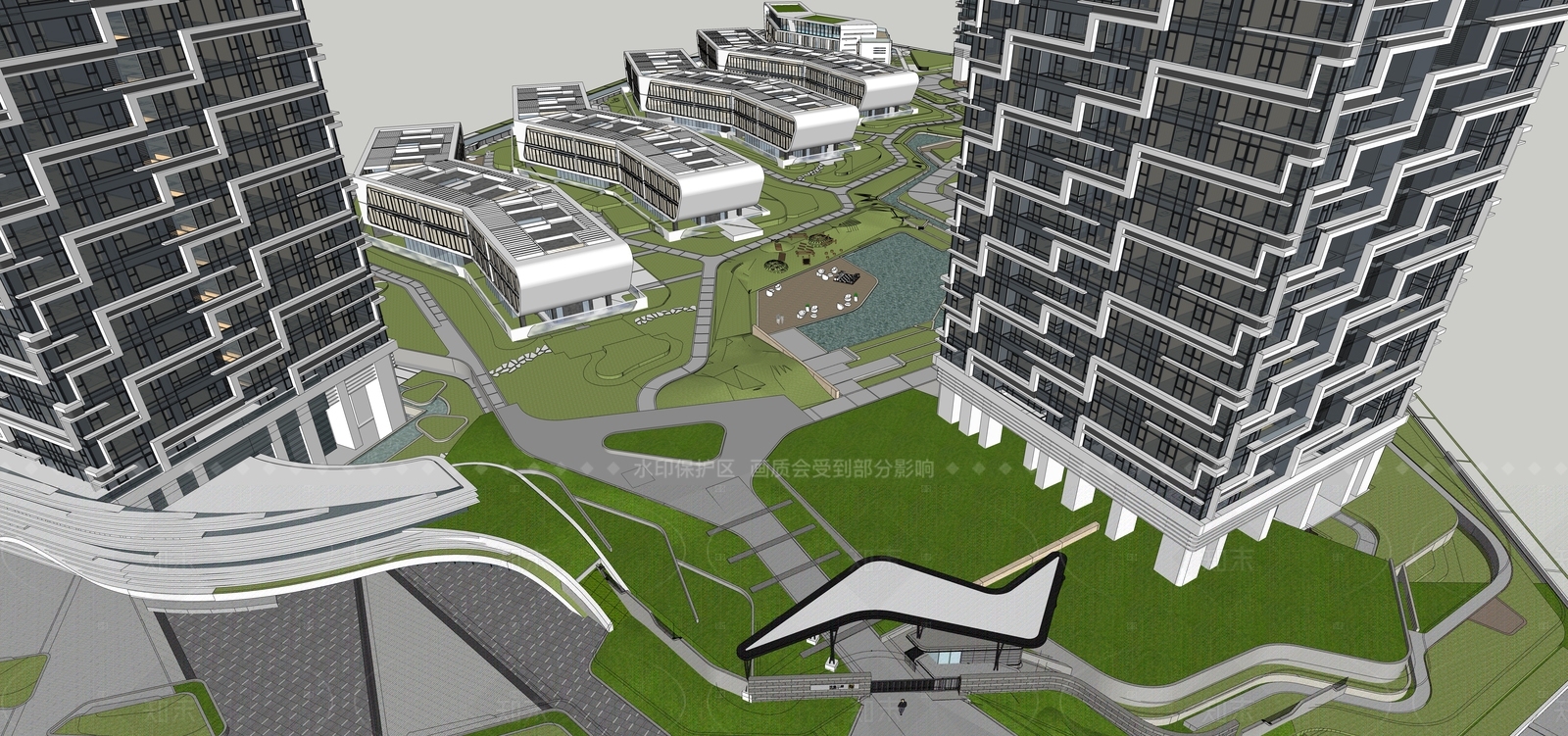 现代小区建筑SU模型下载【ID:1205384396】