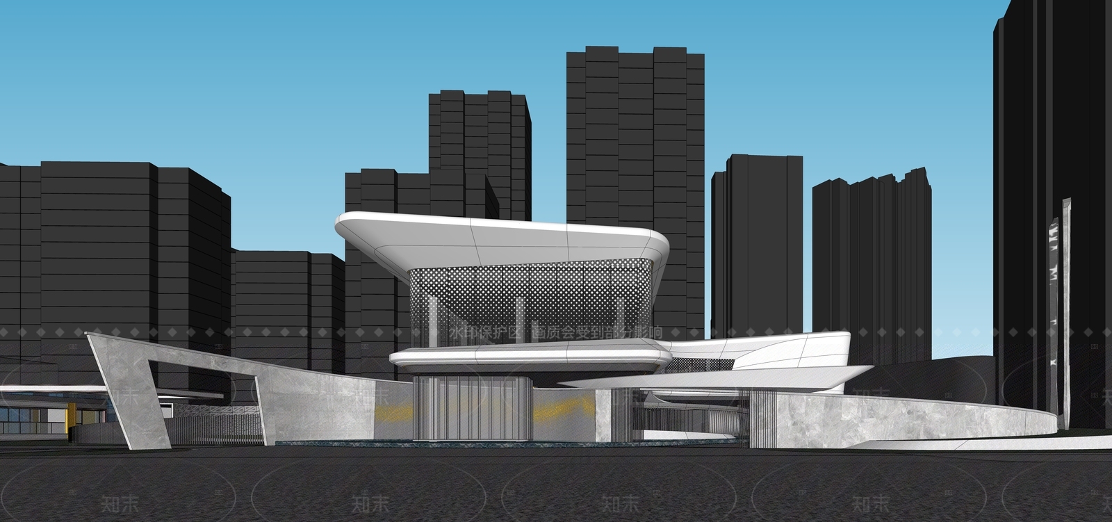 现代售楼处建筑SU模型下载【ID:1205390274】